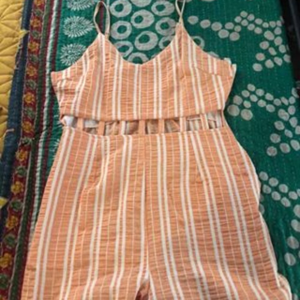 Orange and White Midriff Romper